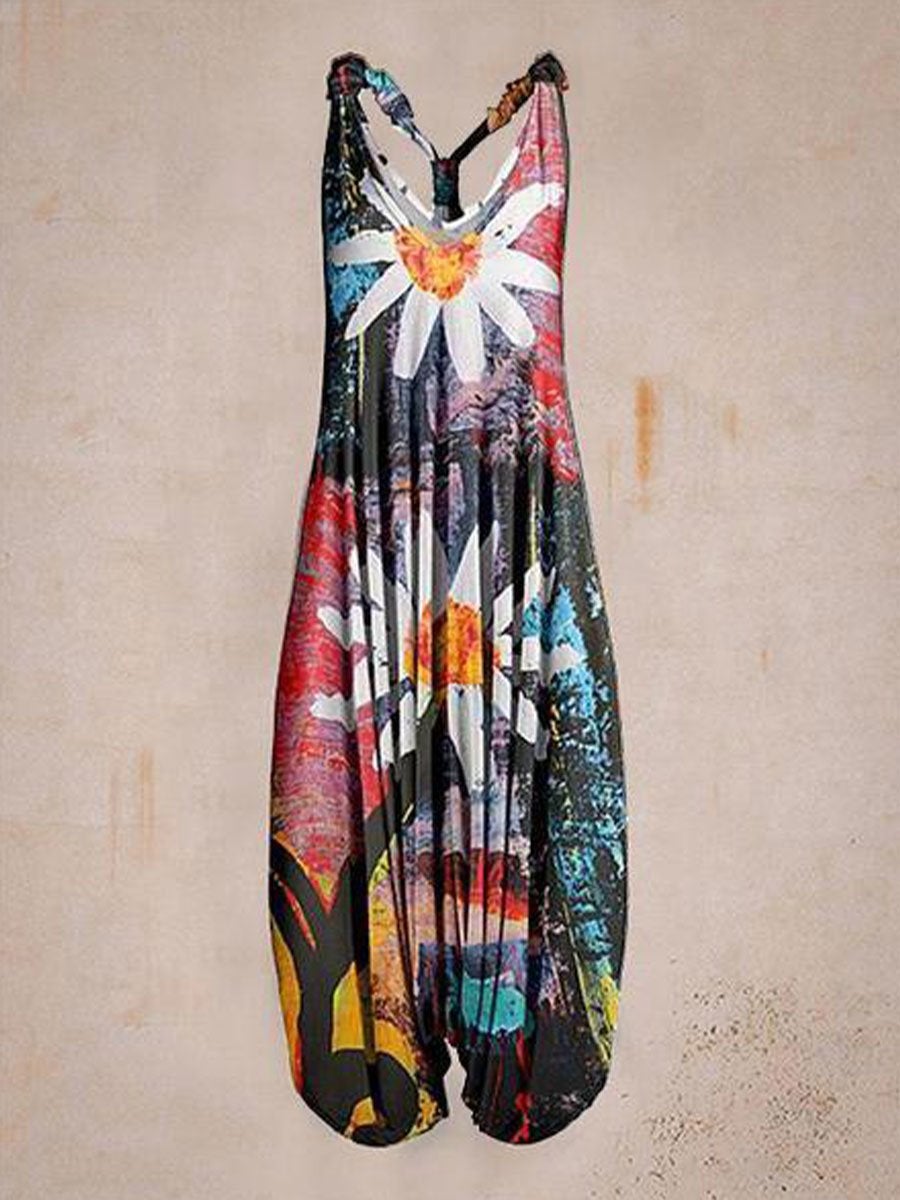 Women Summer Retro&Floral Print Sleeveless Harem Jumpsuit03