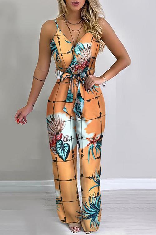Floral Print Bleted Slip Jumpsuits